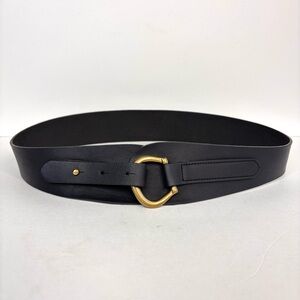 Vintage GAP Black Leather Hip Belt with Curved Gold Buckle - Small